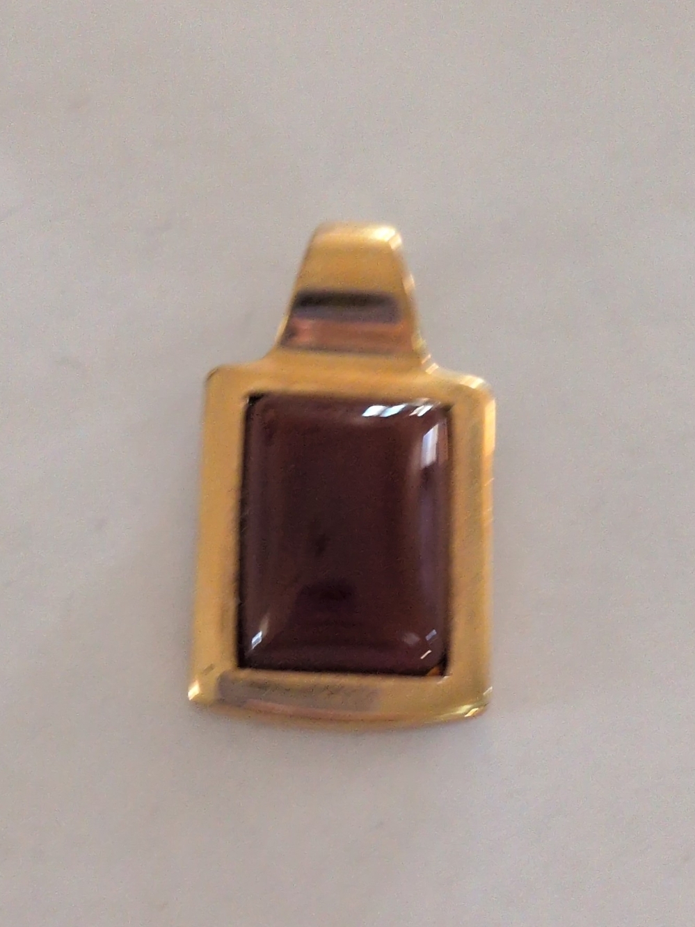 Gold-Tone Pendant with Brown Rectangular Stone